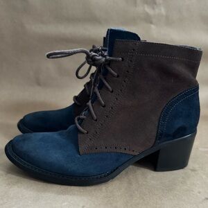 Fugitive by Francesco Rossi Blue and Brown Suede 2.5” Heeled Boots. Size EU 37